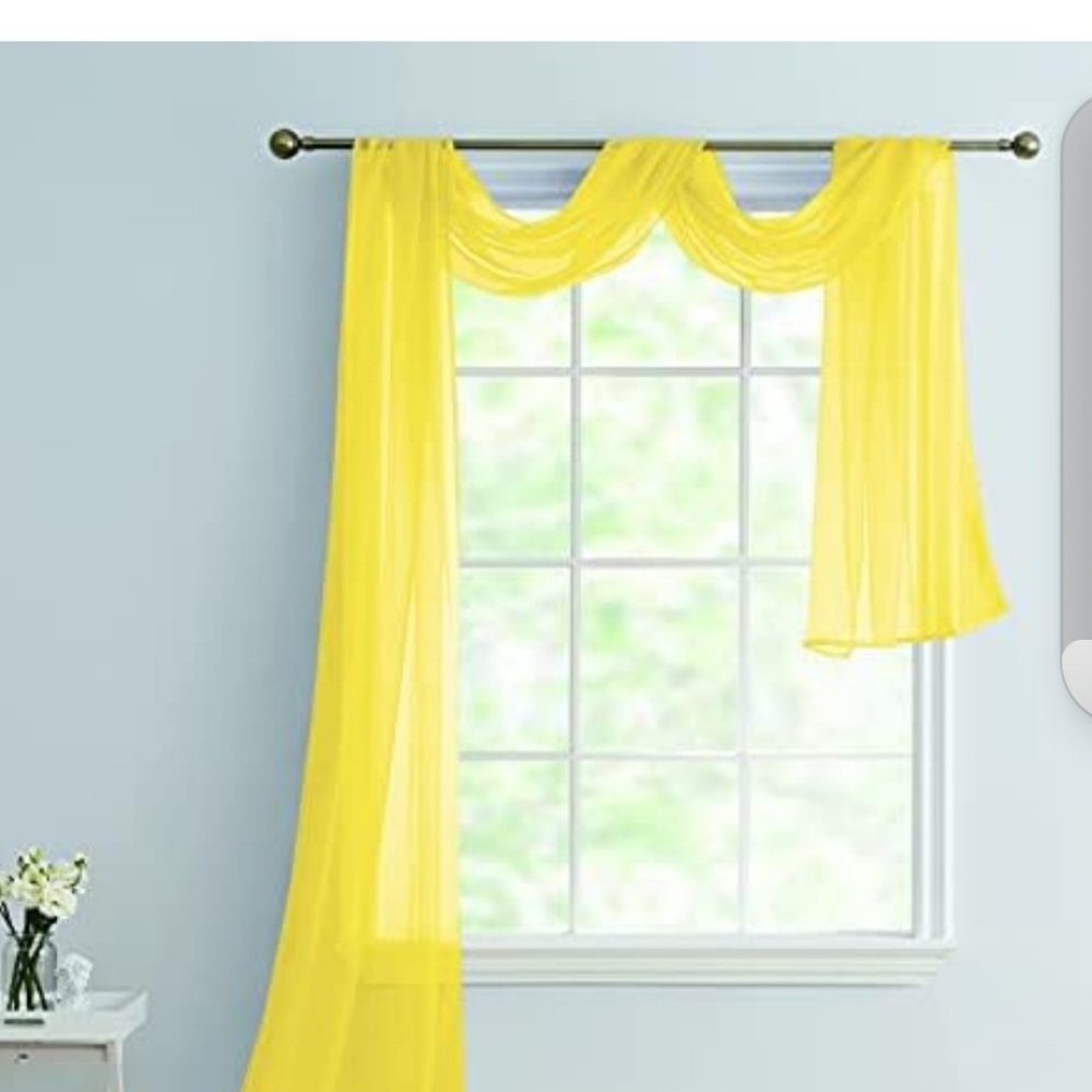 Yellow Sheer Scarf Curtain Panel, Quantity 3, All 3 Are Size 37" By 216"